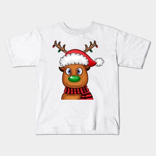 Cute Cartoon Reindeer Christmas light Kids T-Shirt